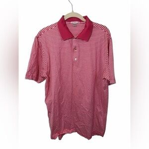 Peter Millar Striped Short-Sleeve Golf Polo in Pink and White Size Large Cotton